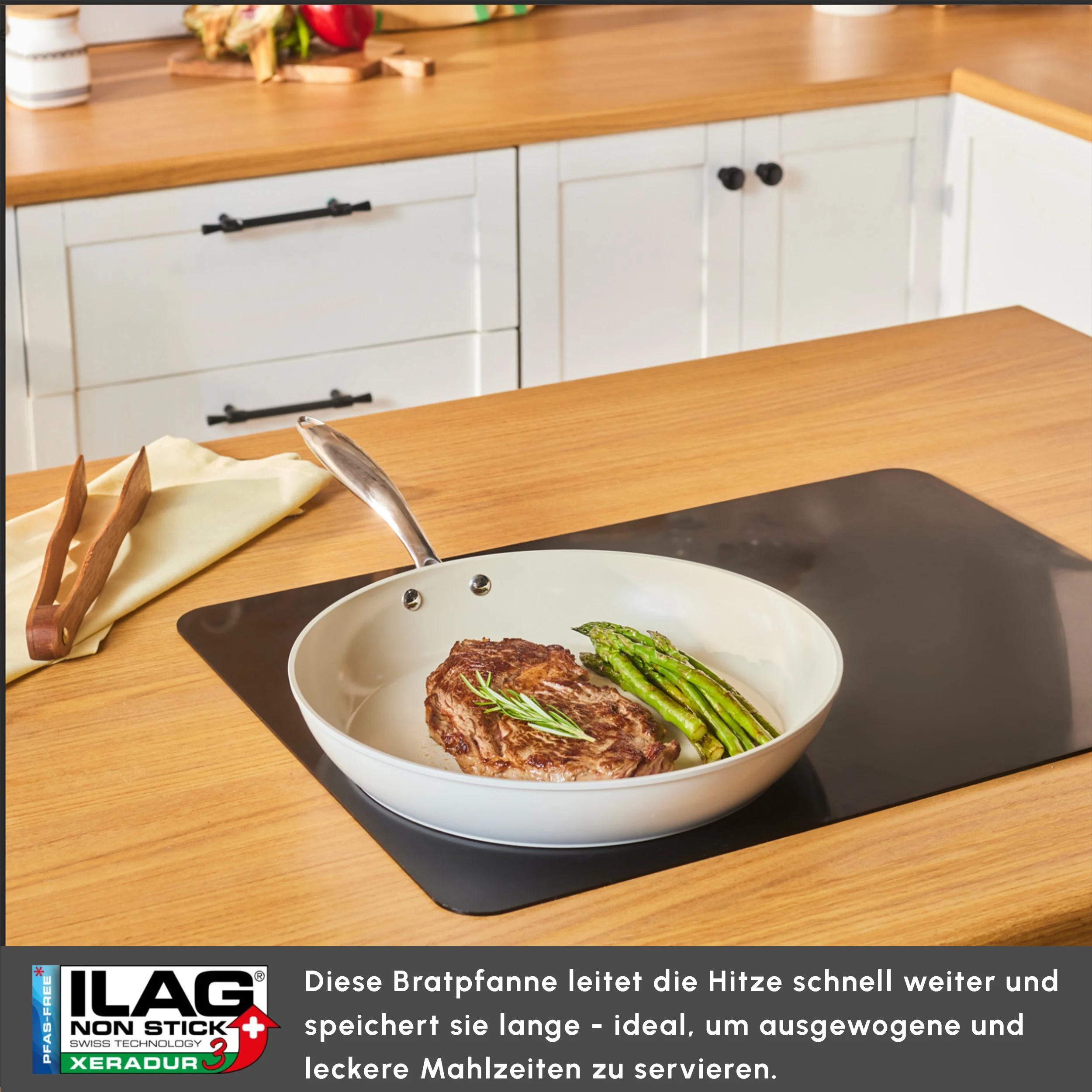 Karaca Swiss Crystal Almond Cream Pfanne mit Edelstahlgriff 32 cm – Bild 5