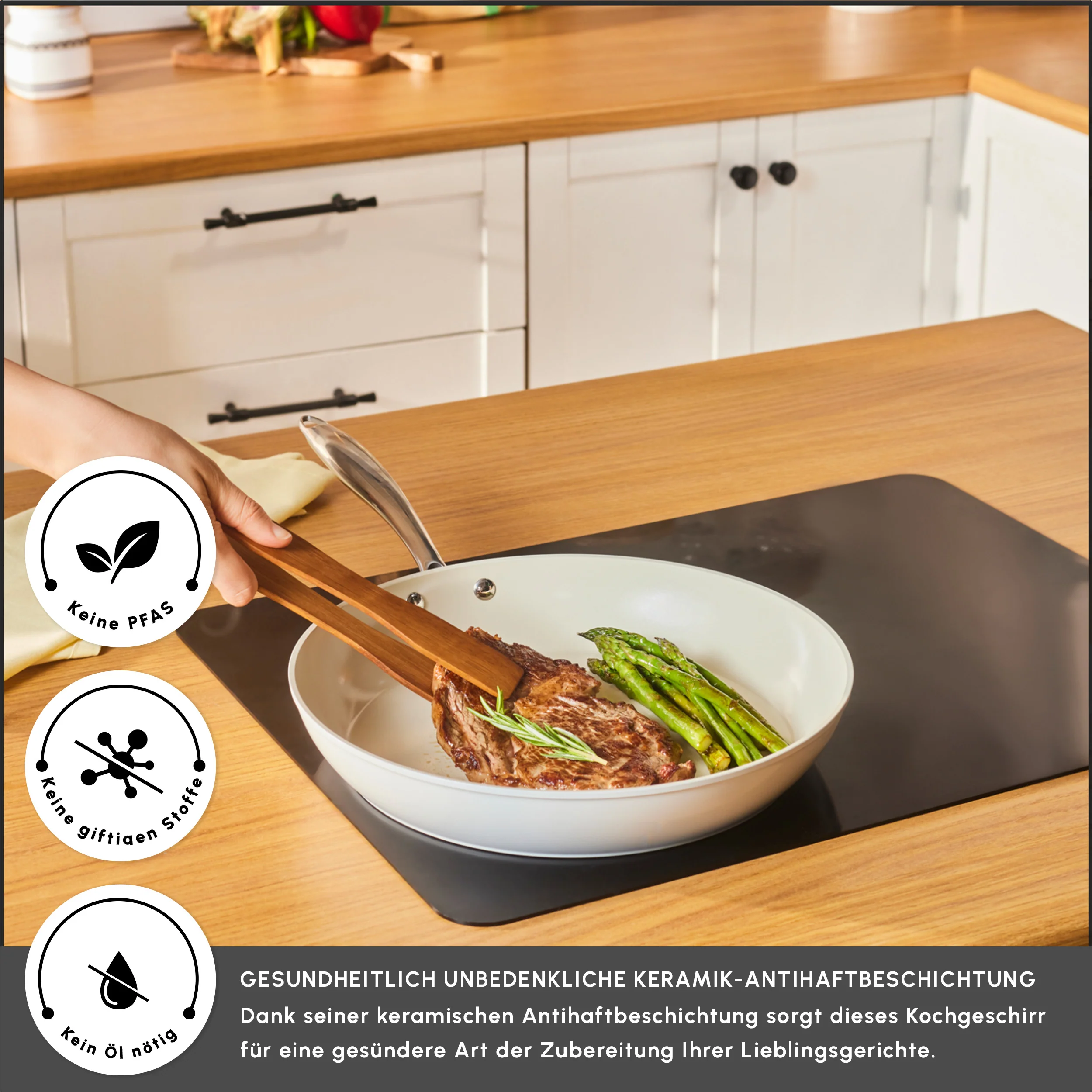 Karaca Swiss Crystal Almond Cream Pfanne mit Edelstahlgriff 32 cm – Bild 4