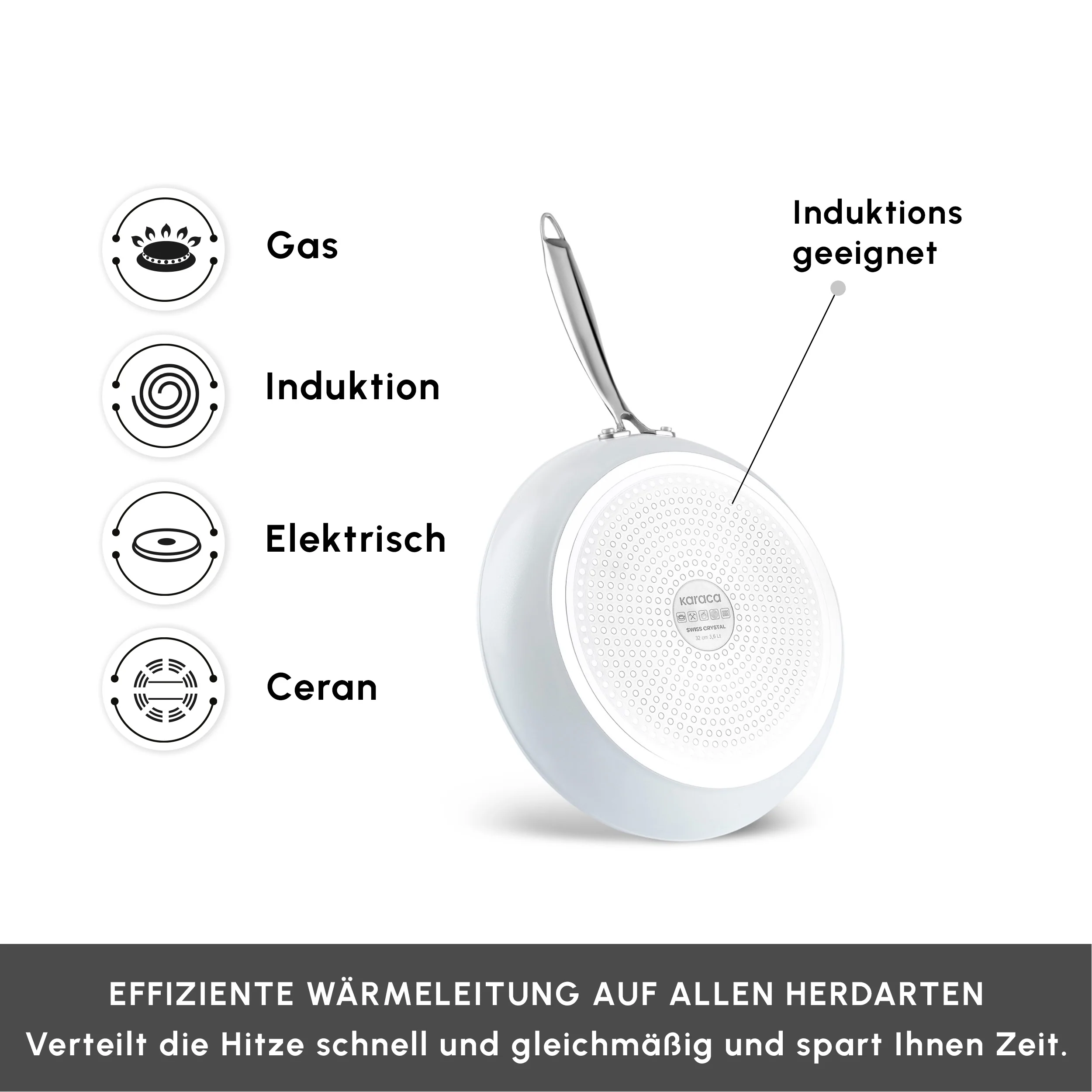 Karaca Swiss Crystal Almond Cream Pfanne mit Edelstahlgriff 32 cm – Bild 3