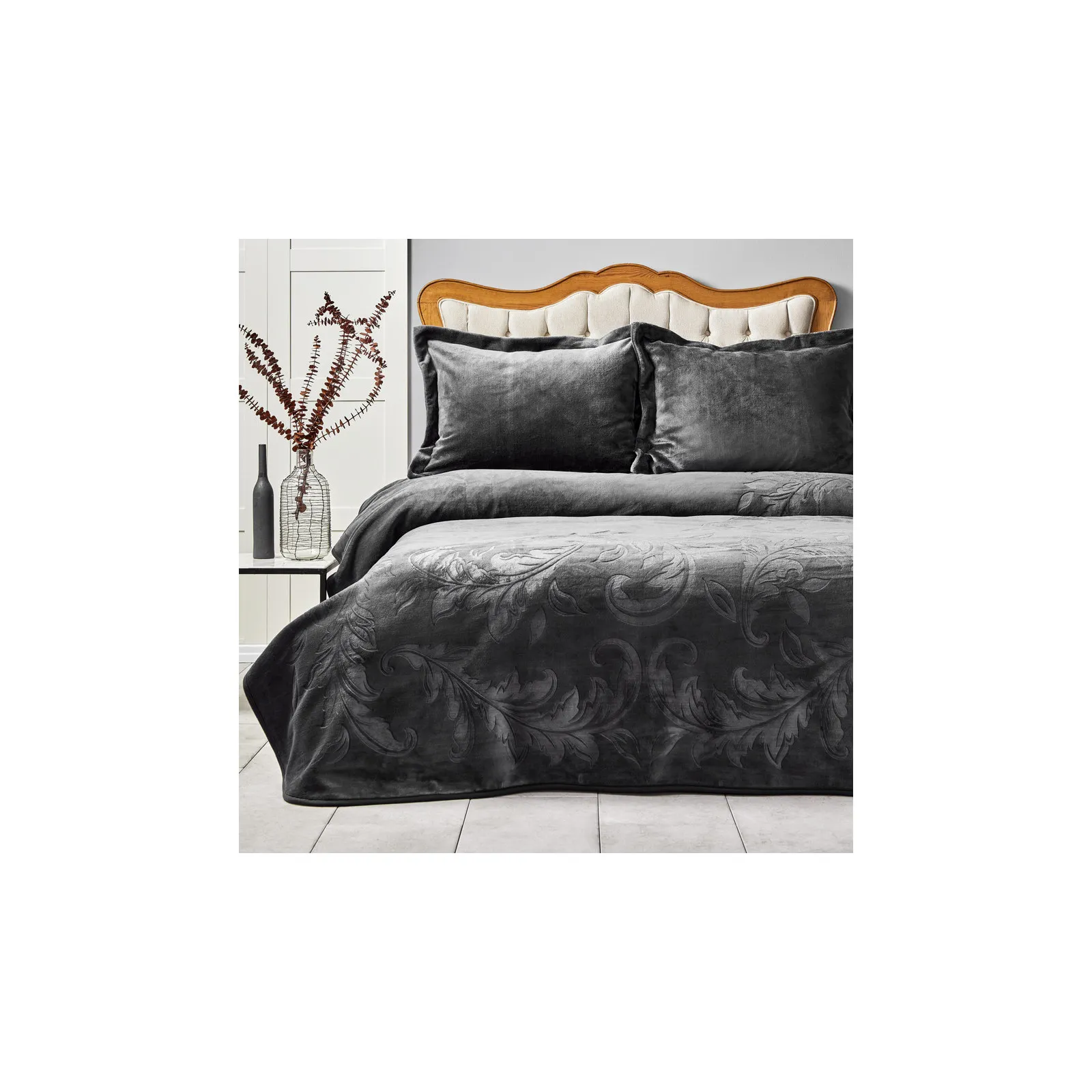 Karaca Home Madelin Anthrazit Embos Bettdecken Set Doppel