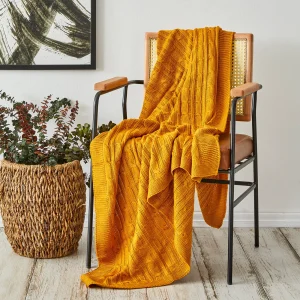 Karaca Home Ochre Cable Knit Throw Öko-Tex Zertifiziert