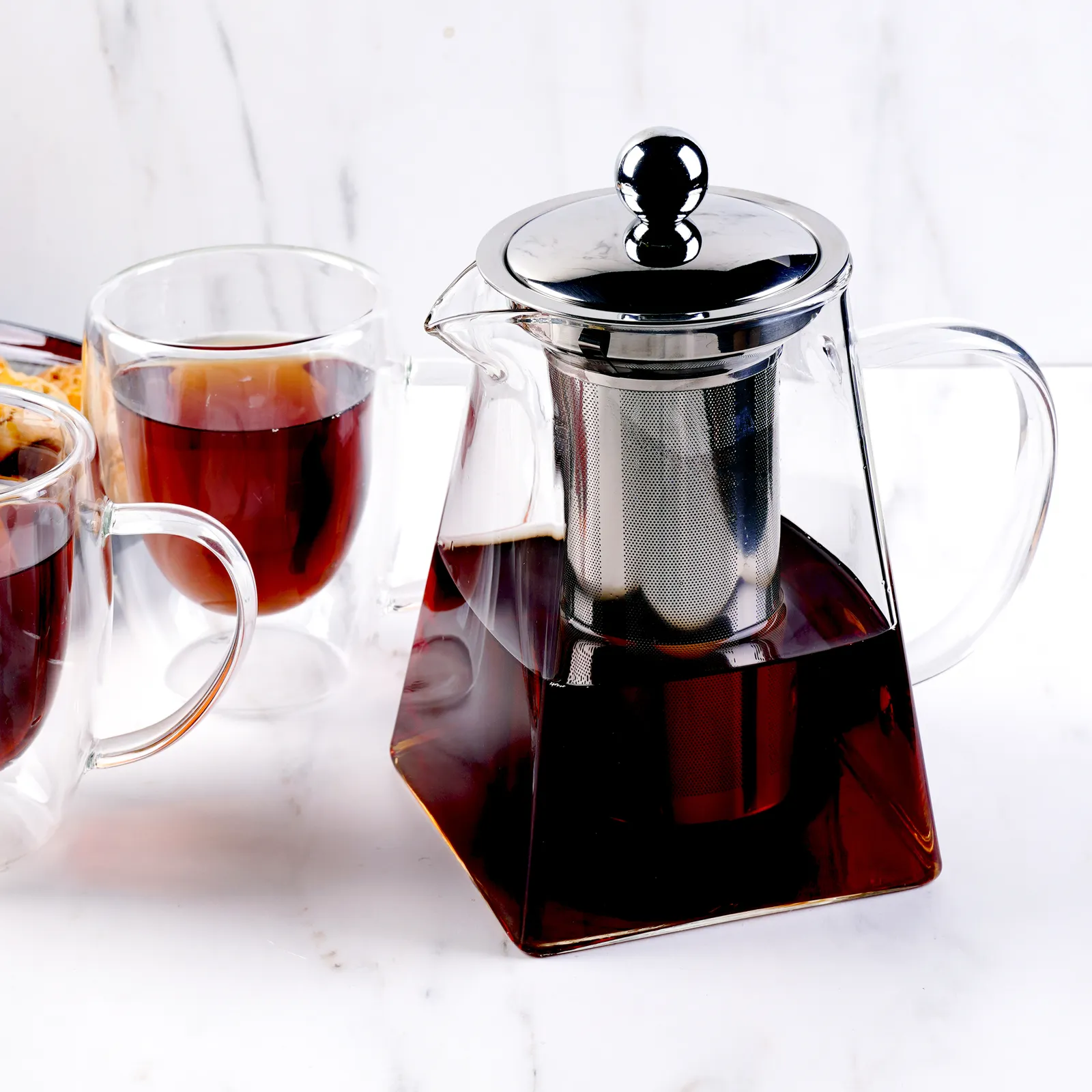 Karaca Borosilikat Glas Edelstahl-Teekanne Rechteckig 800 ml – Bild 8