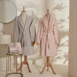 Karaca Home Foster 9-teiliges Familien-Badset mit Spitze Pudra-Grau