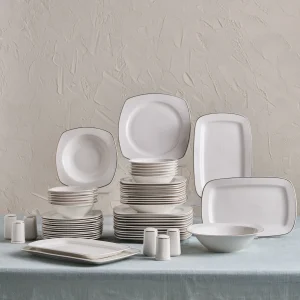 Karaca Timeless 59-teiliges Porzellan Halb-Quadratisches Dinner-Set für 12 Personen, Gold