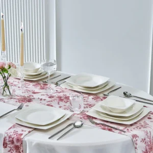 Karaca Square Bone China Mensa 24-teiliges Geschirrset für 6 Personen, Weiß