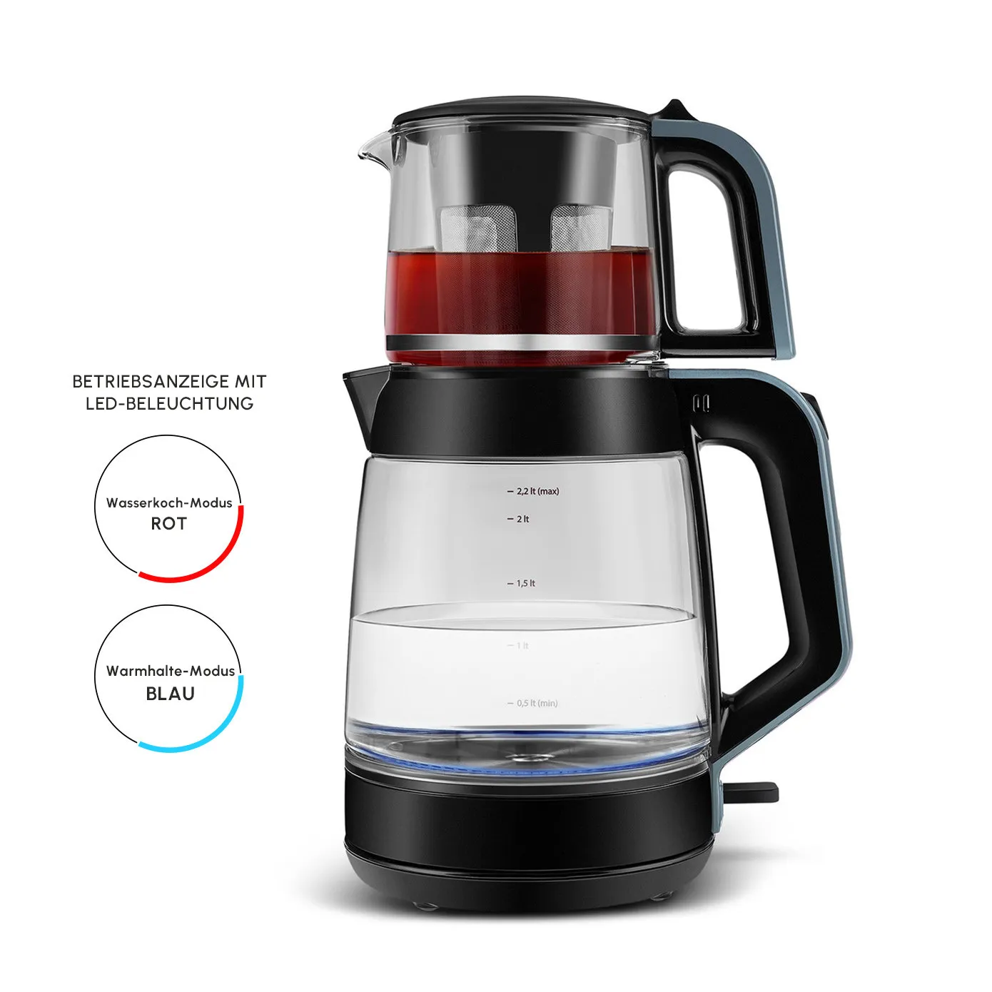 Karaca Glas Tee XL 2in1 Glas Teemaschine und Wasserkocher Ocean Wave