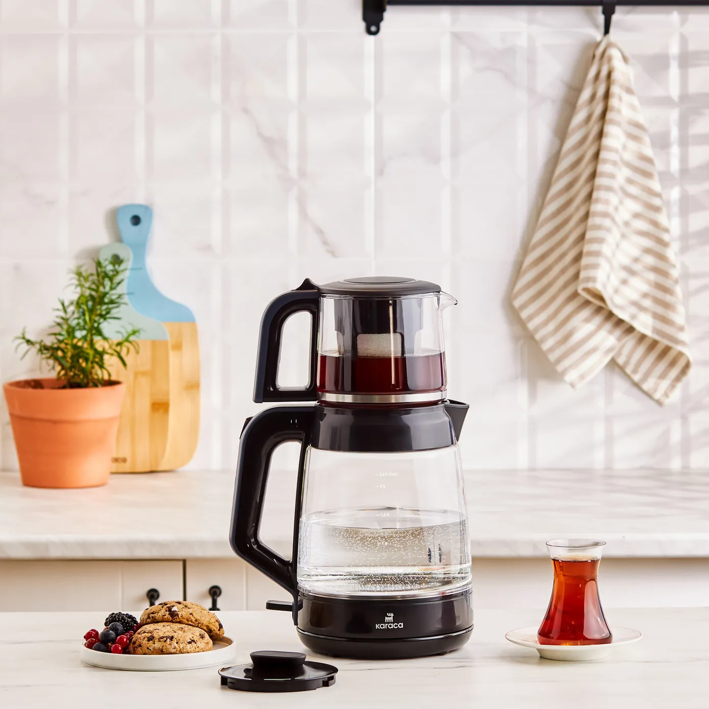 Karaca Glas Tee XL 2in1 Glas Teemaschine und Wasserkocher Ocean Wave – Bild 2