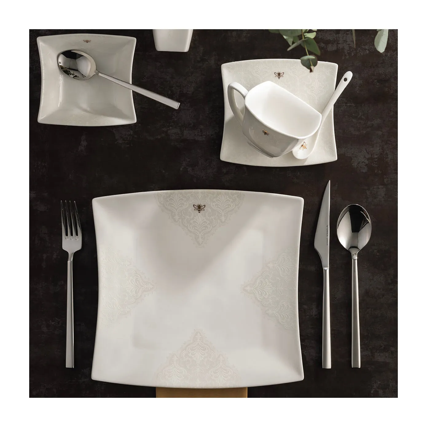 Karaca Royal Bee 32 teiliges Frühstücksset und Servierschalen Quadrat – Bild 7