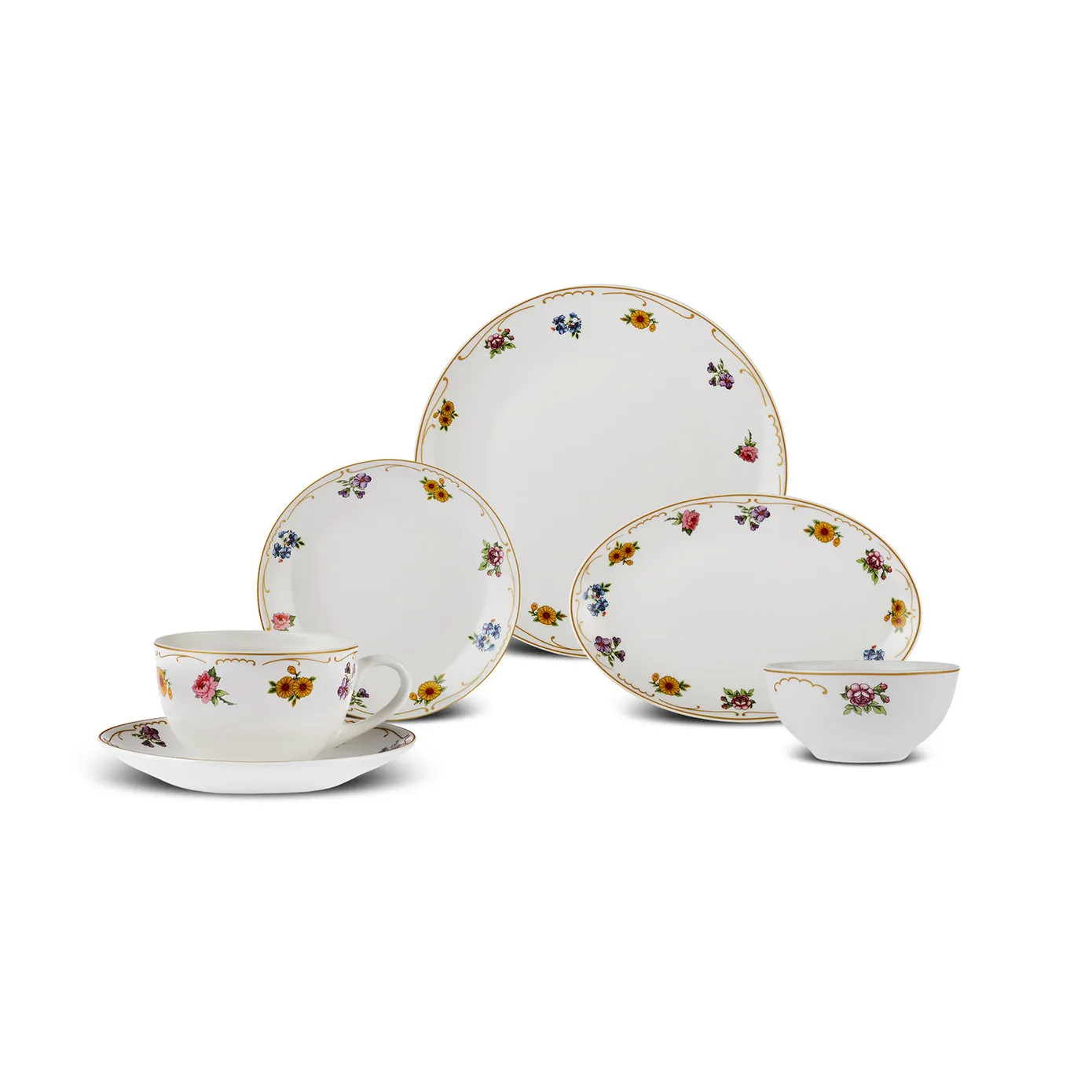 Karaca Natty 6 Personen Frühstücksset und Servierschalen, 26 Teilig, New Generation Bone