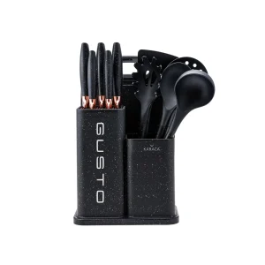 Karaca Gusto Schwarzes 12-teiliges Messer-/Schneidebrett-Set
