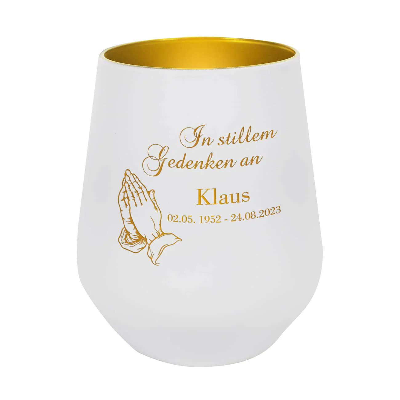 Trauerwindlicht - In stillem Gedenken an - mit betenden Händen und Name – Bild 7