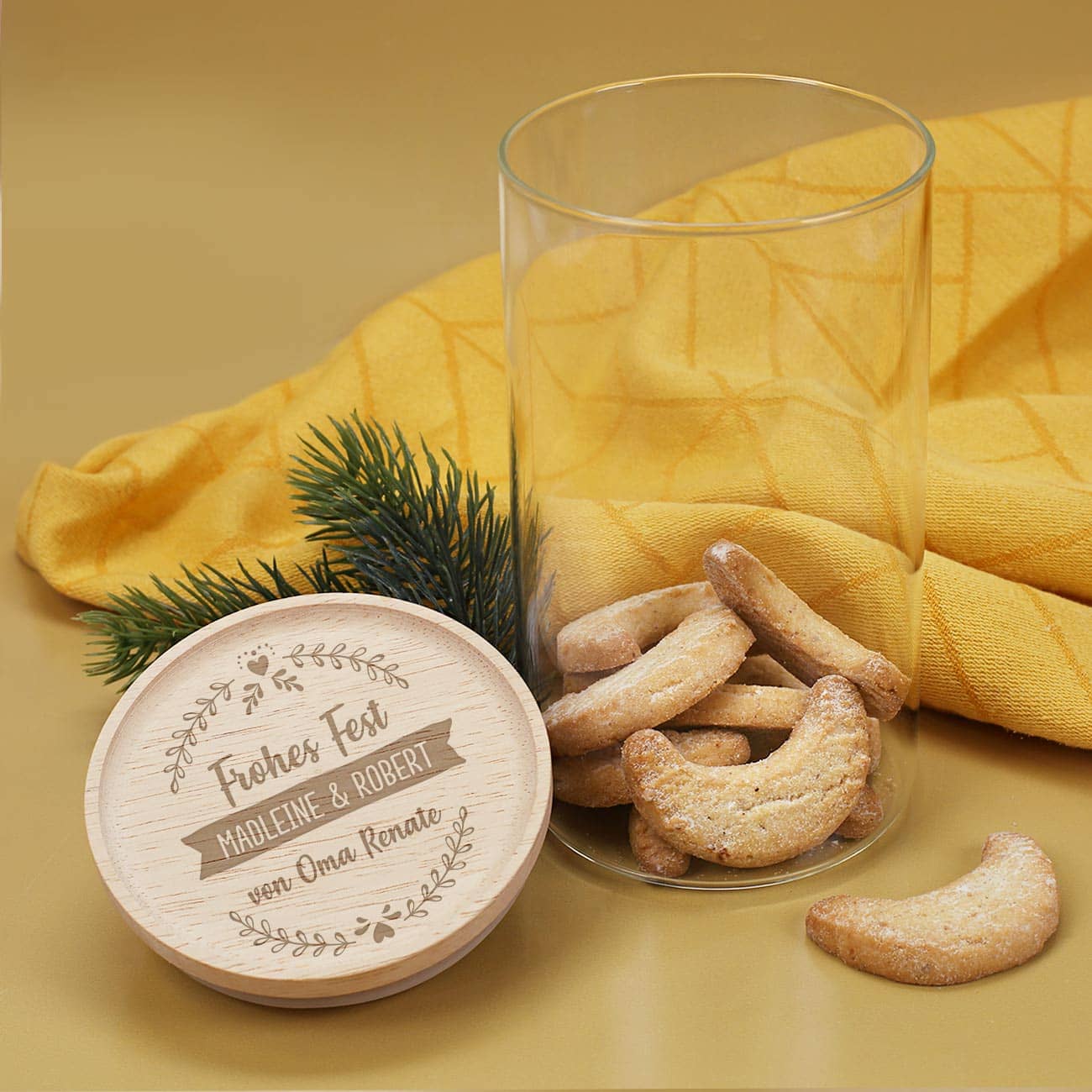 Vorratsdose aus Glas in zwei Größen mit graviertem Holzdeckel – Bild 4