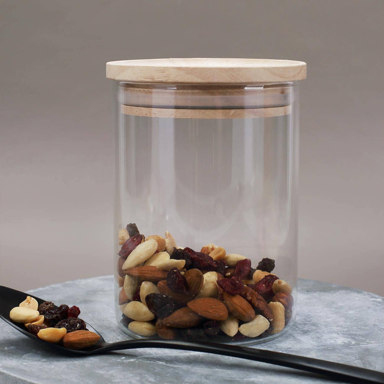 Vorratsdose aus Glas in zwei Größen mit graviertem Holzdeckel – Bild 5