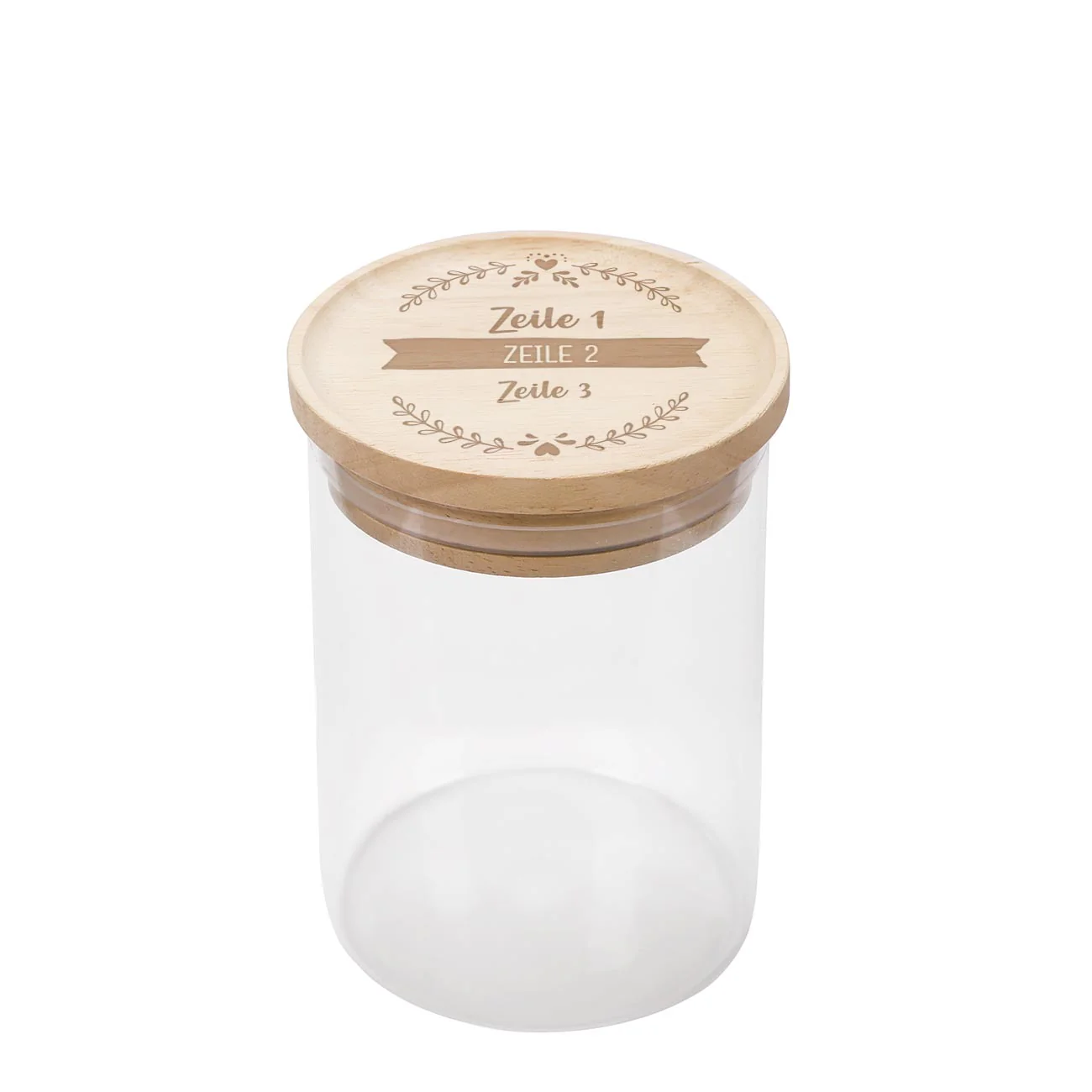 Vorratsdose aus Glas in zwei Größen mit graviertem Holzdeckel – Bild 9