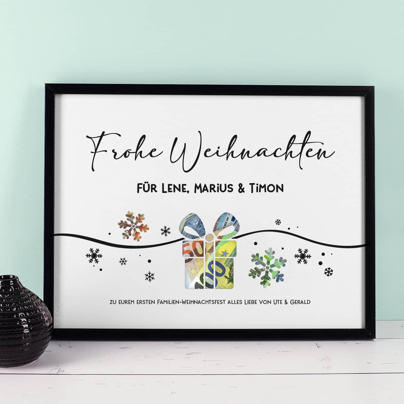 Geldgeschenk zu Weihnachten - Bilderrahmen mit 3 Zeilen Wunschtext, 30x40cm – Bild 2