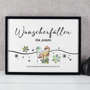 Geldgeschenk zu Weihnachten - Bilderrahmen mit 3 Zeilen Wunschtext, 30x40cm