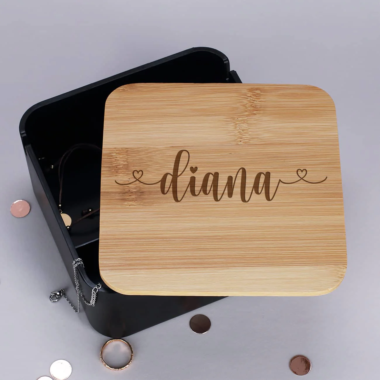 Spiegeldose mit gravierten Bambusdeckel und Name – Bild 6