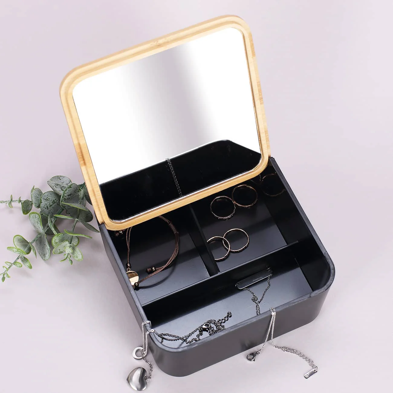 Spiegeldose mit gravierten Bambusdeckel und Name – Bild 7