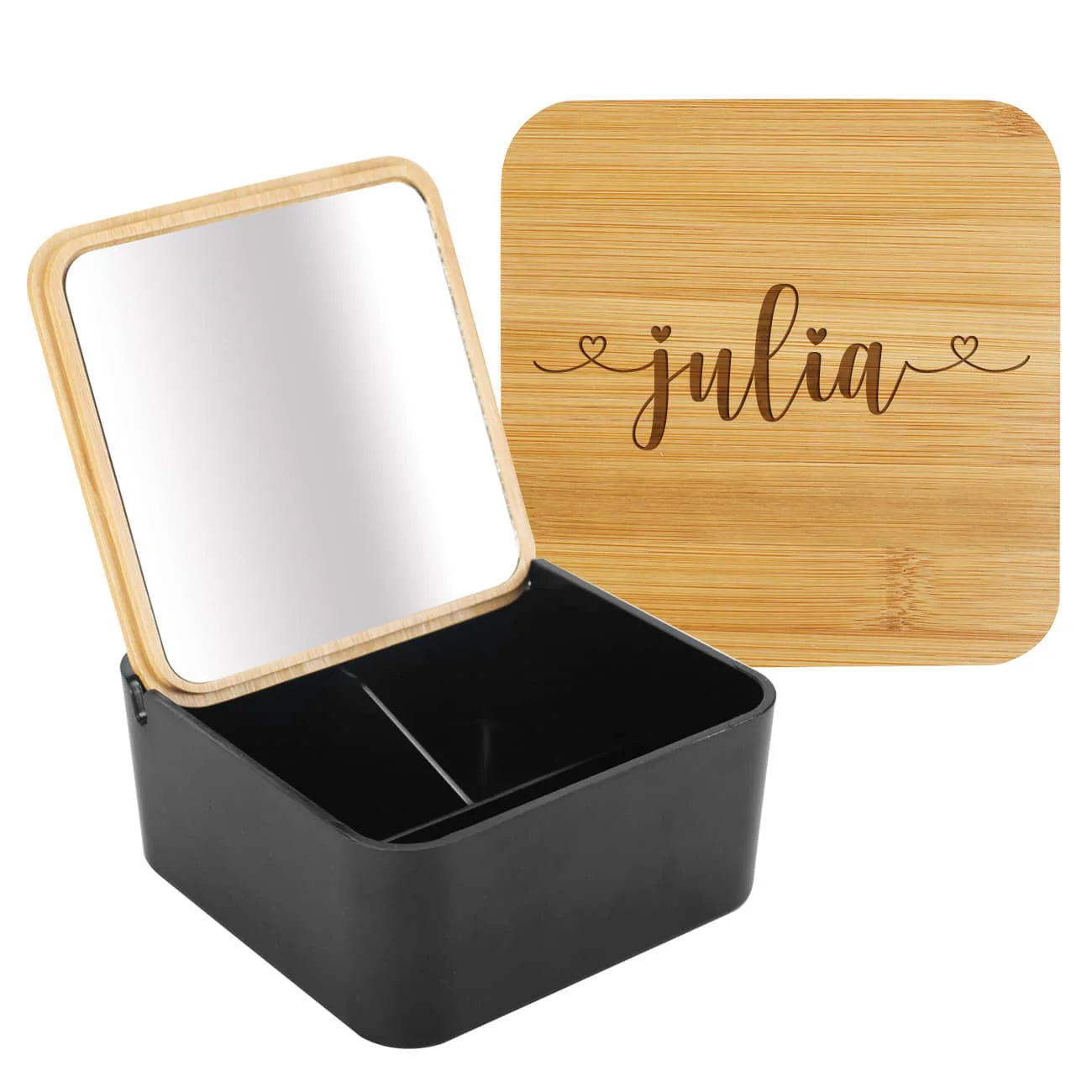 Spiegeldose mit gravierten Bambusdeckel und Name – Bild 8