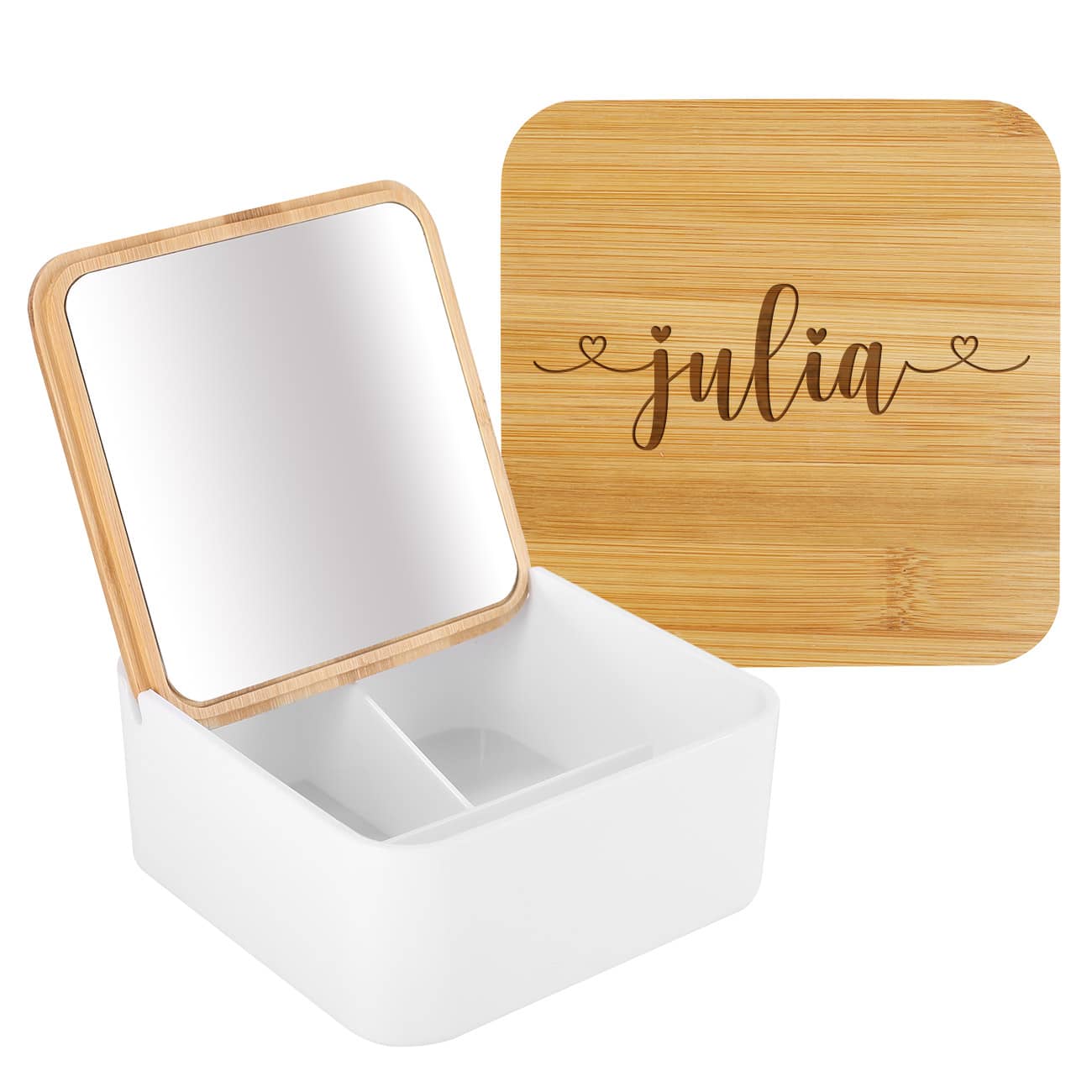 Spiegeldose mit gravierten Bambusdeckel und Name – Bild 5