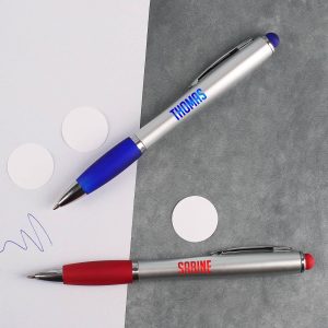 LED-Kugelschreiber mit farbigem Licht in rot oder blau