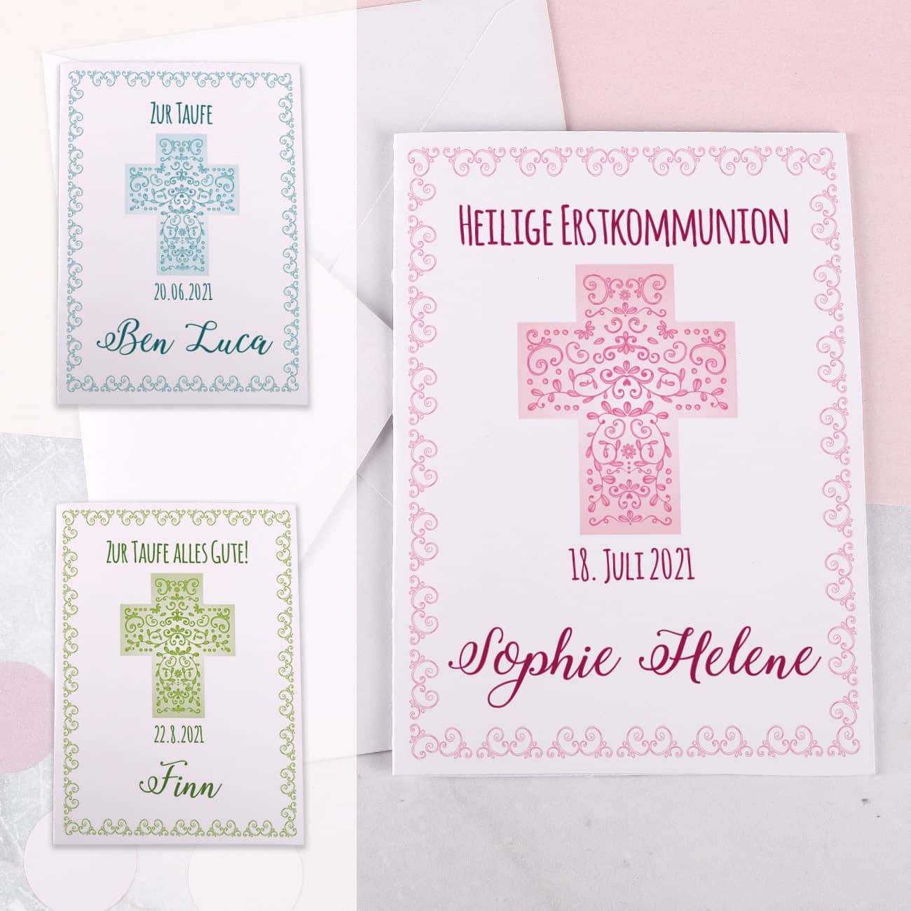 Klappkarte zur Kommunion, Konfirmation oder Taufe in drei Farben – Bild 7