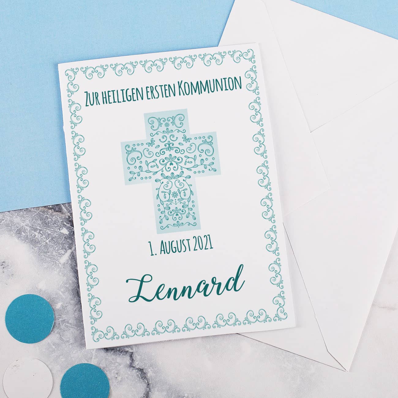 Klappkarte zur Kommunion, Konfirmation oder Taufe in drei Farben – Bild 3