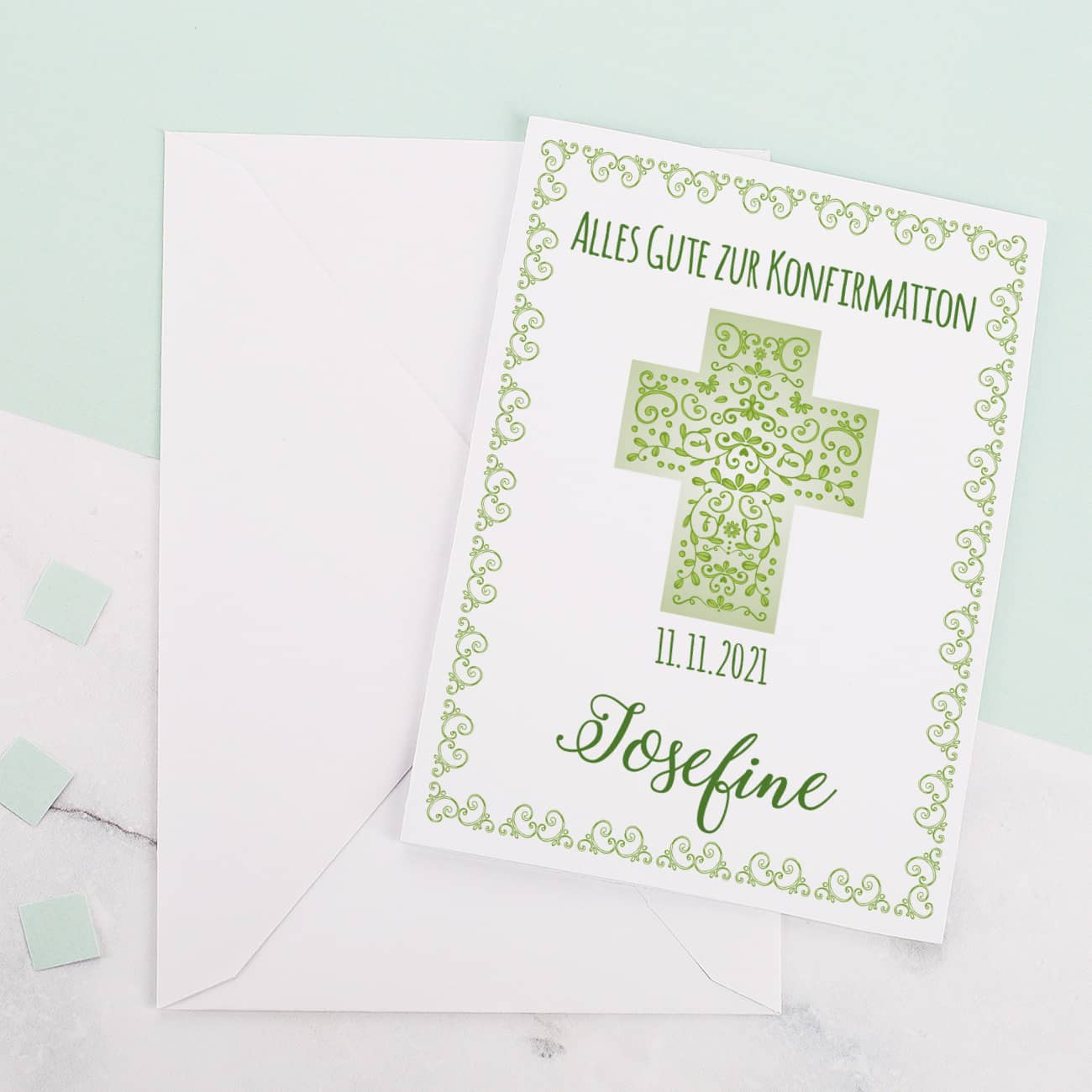 Klappkarte zur Kommunion, Konfirmation oder Taufe in drei Farben – Bild 5