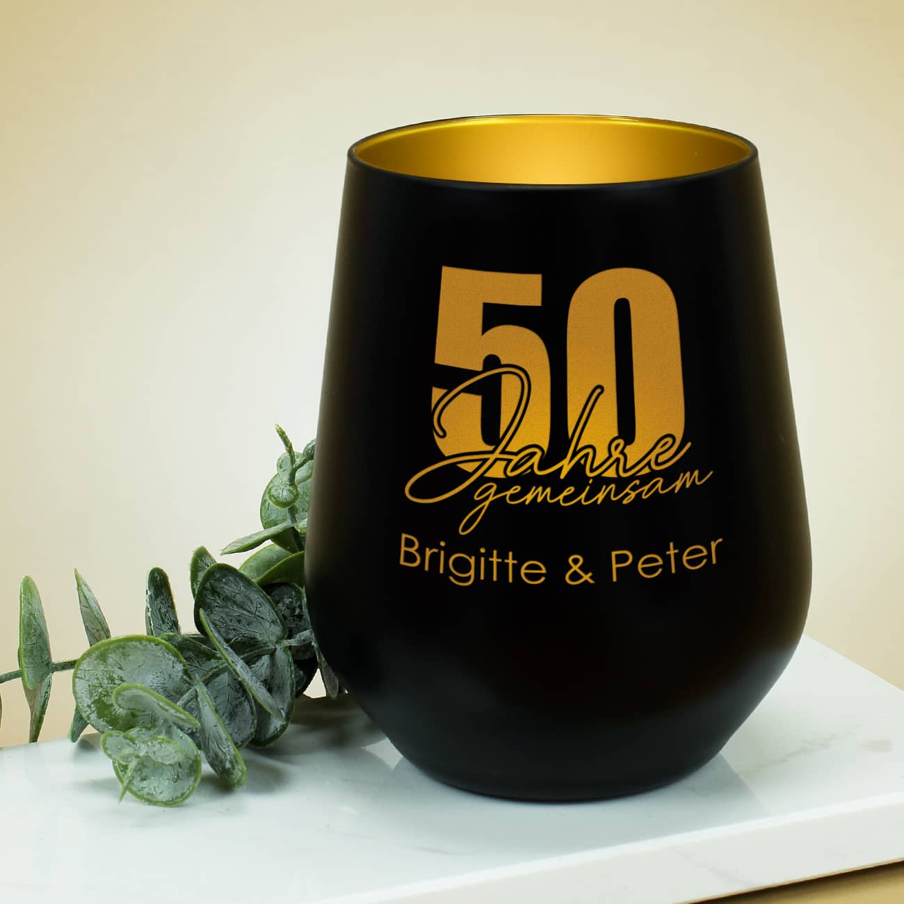 Windlicht - 50 Jahre gemeinsam - in schwarz oder weiß zur Goldhochzeit – Bild 5