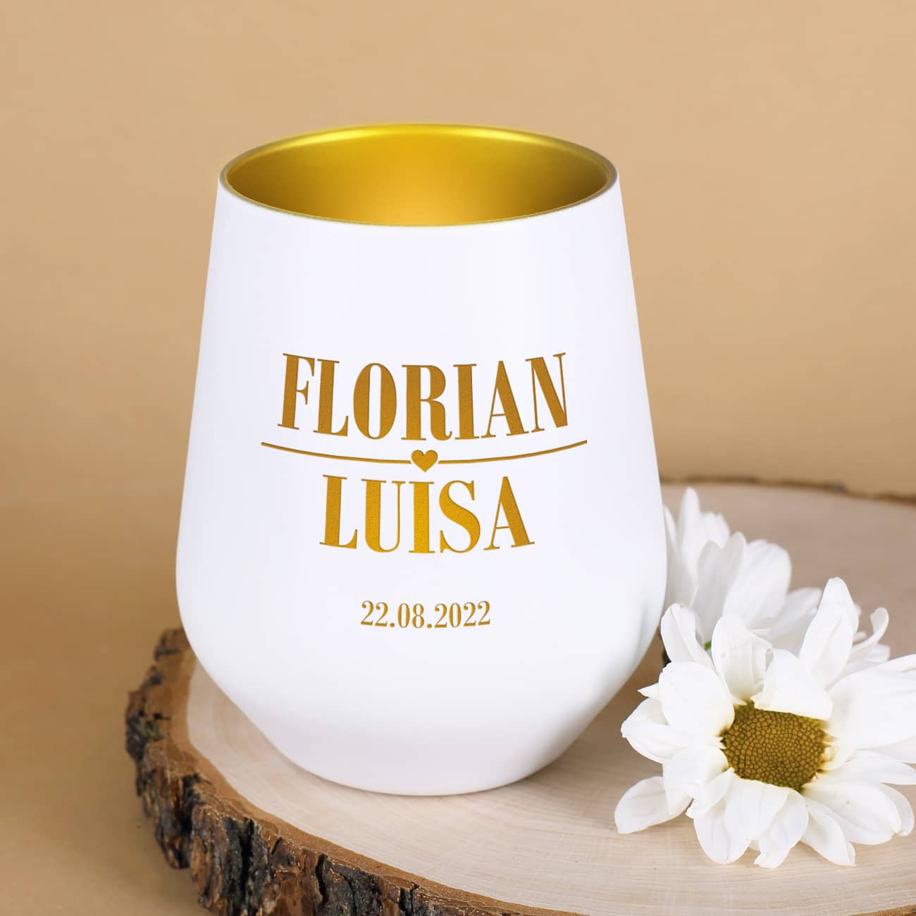 Kerzenbecher für Paare mit Namensgravur und Datum – Bild 2