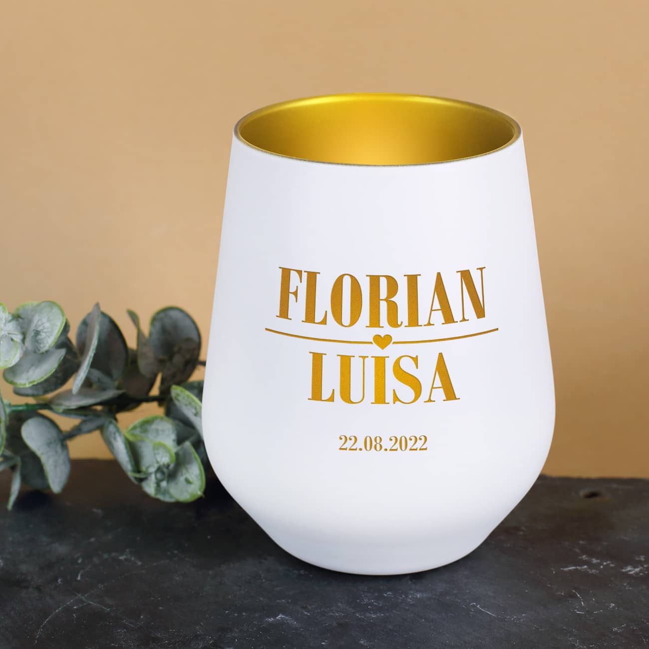 Kerzenbecher für Paare mit Namensgravur und Datum