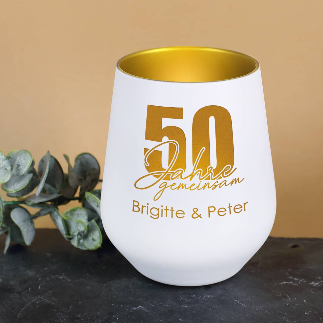 Windlicht - 50 Jahre gemeinsam - in schwarz oder weiß zur Goldhochzeit