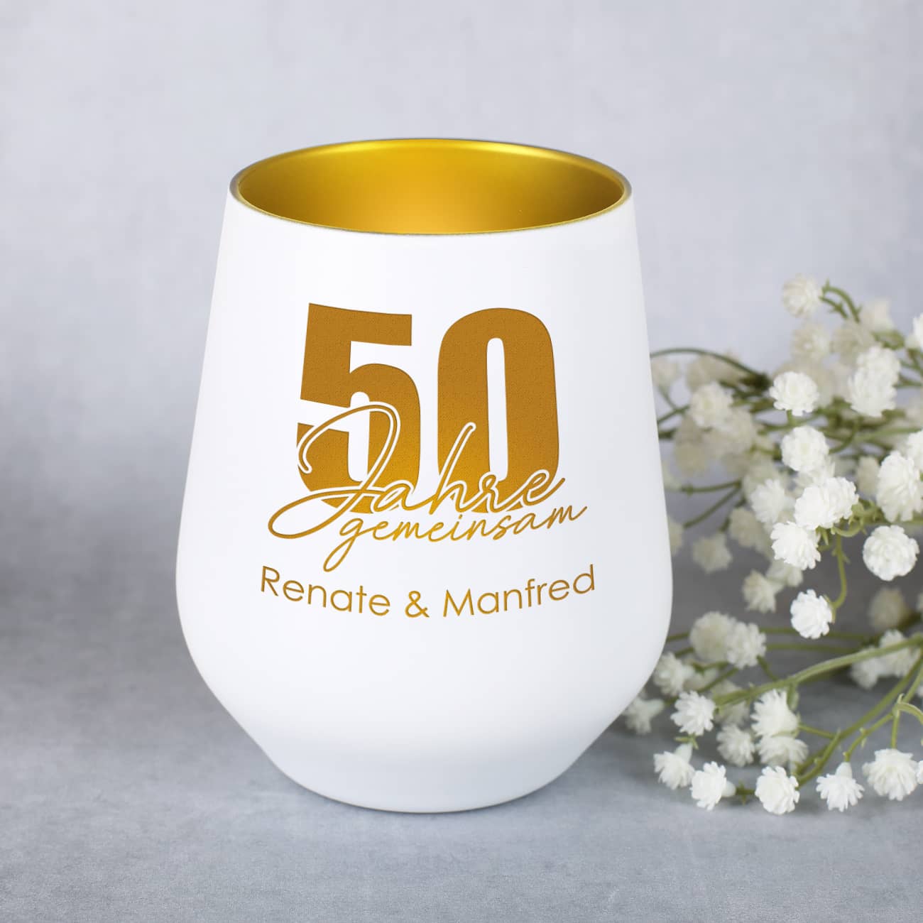 Windlicht - 50 Jahre gemeinsam - in schwarz oder weiß zur Goldhochzeit – Bild 2